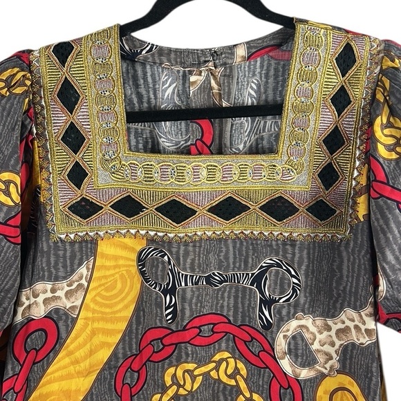 Vintage Handmade Colorful Geometric Kaftan Size L - Picture 3 of 8